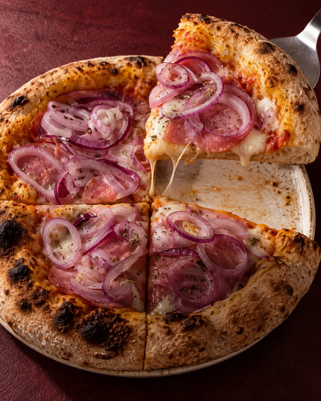 Uma fatia equivalente a um quarto da pizza Tri3za sendo servida